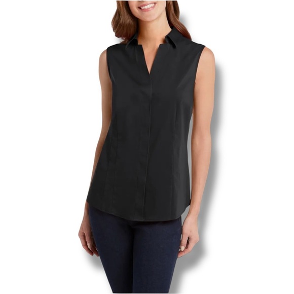 FOXCROFT Taylor Non-Iron Sleeveless Collar Button Down Shirt - Black 16 - Picture 1 of 16